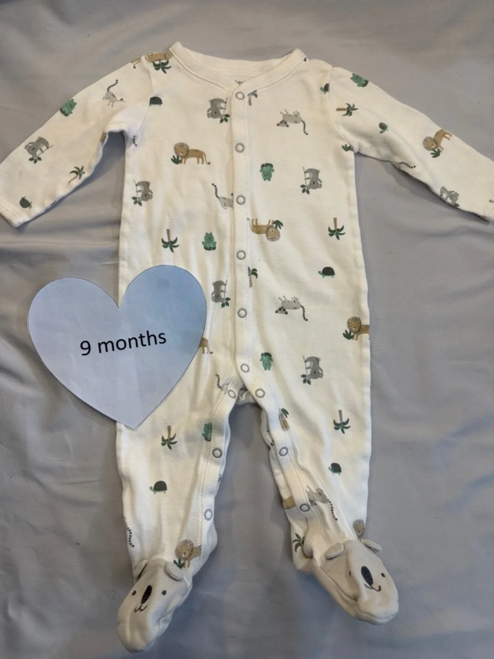 Carter's Cream Jungle Animal Footed One-Piece with Green Accents - Picture 1 of 3